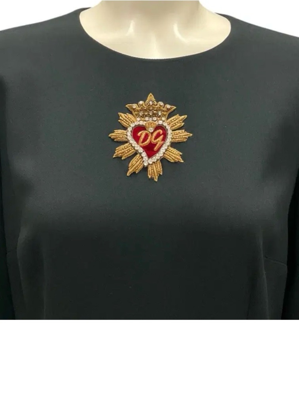 Dolce & Gabbana Black Long-Sleeve Midi Dress with Gold and Red Crest - Picture 4 of 5